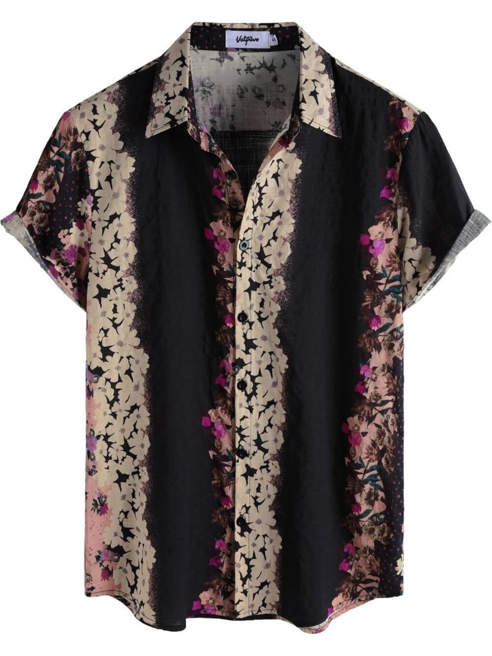 Men's Black/Brown Hawaiian Short Sleeve Button Down Tropical Floral Beach Shirt